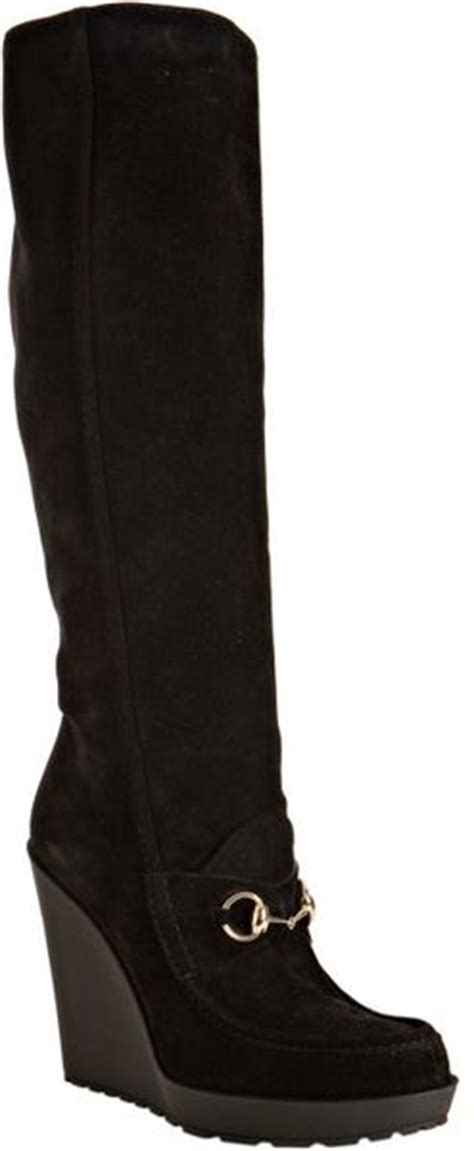 gucci black suede loafer wedge tall boots|Gucci designer ankle boots.